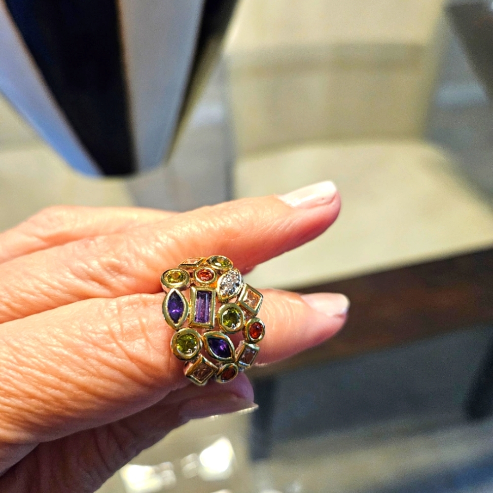 Silver Ring with Multicolored Gemstones